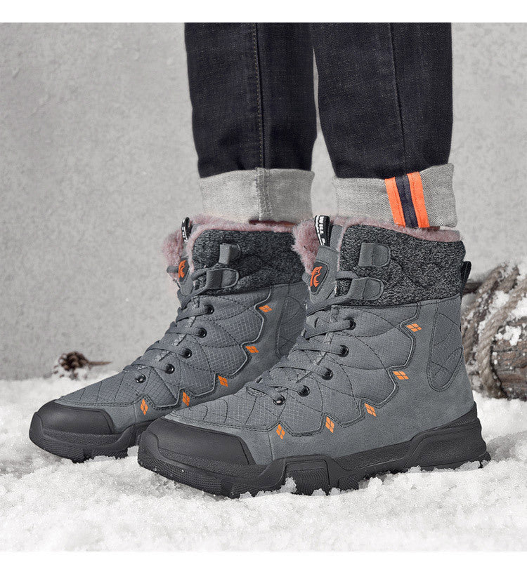 Men's Cotton  High-Top Plus Velvet Warm Snow Boots Thick-Soled Hiking Shoes