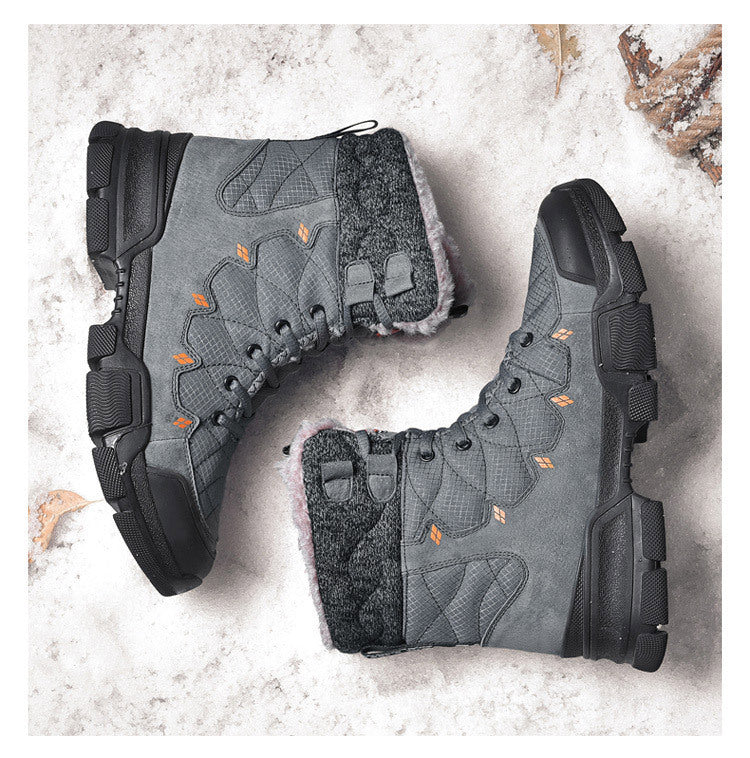Men's Cotton  High-Top Plus Velvet Warm Snow Boots Thick-Soled Hiking Shoes
