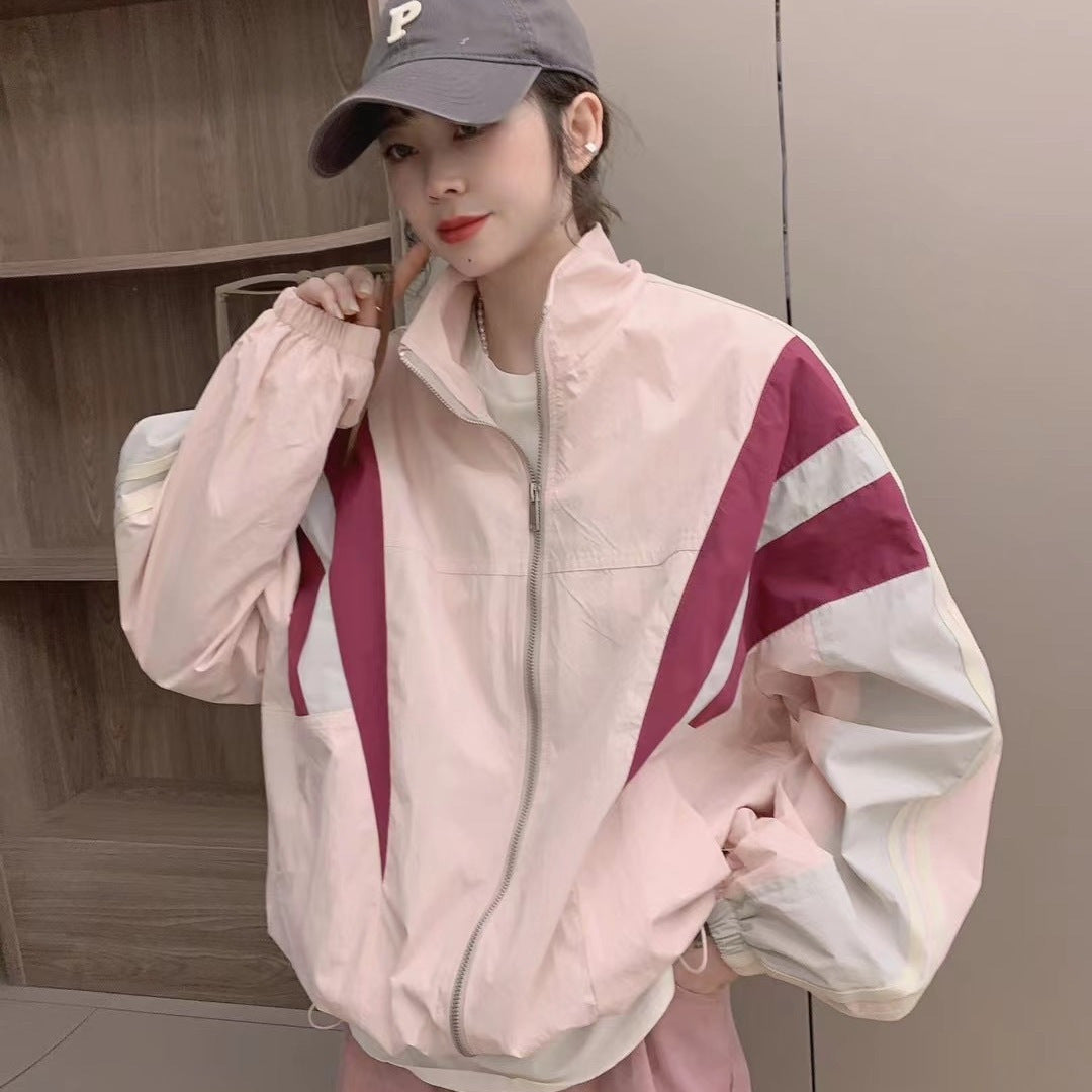 Spliced Stand Neck Jacket For Women
