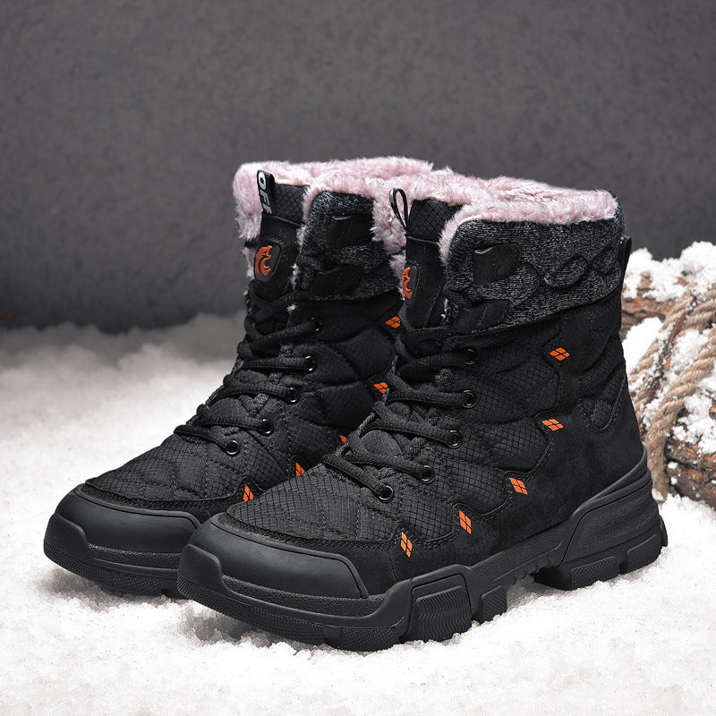 Men's Cotton  High-Top Plus Velvet Warm Snow Boots Thick-Soled Hiking Shoes