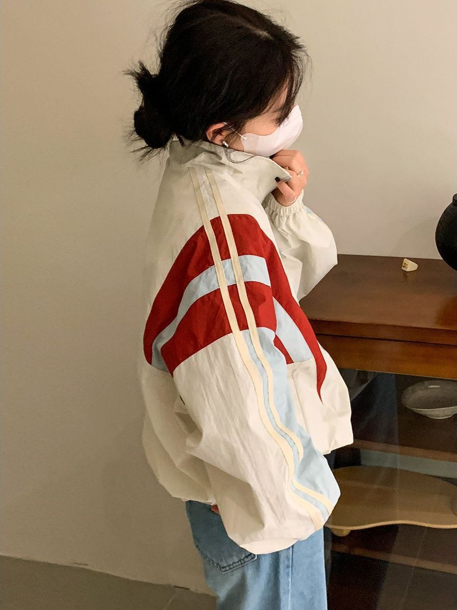 Spliced Stand Neck Jacket For Women
