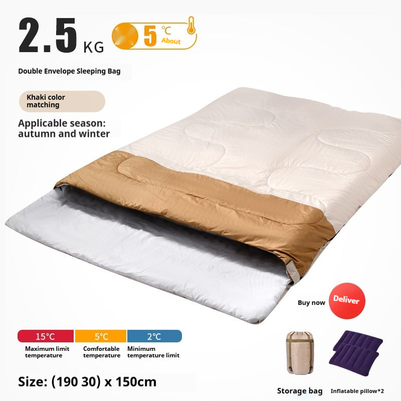 Double Sleeping Bag Adult Outdoor Camping Thickened Warm-keeping And Cold-proof Quilt Dual-use