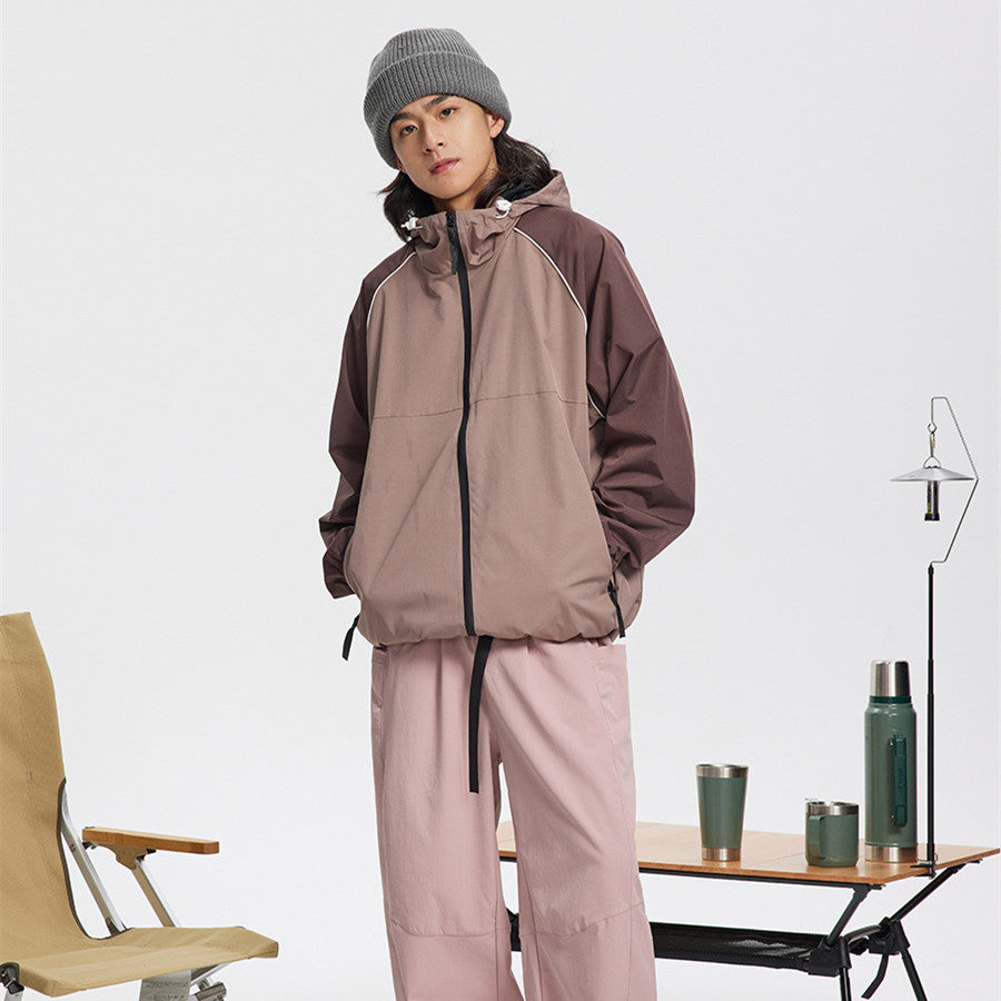 Men's And Women's Fashion Retro Colorblock Hood Shell Jacket