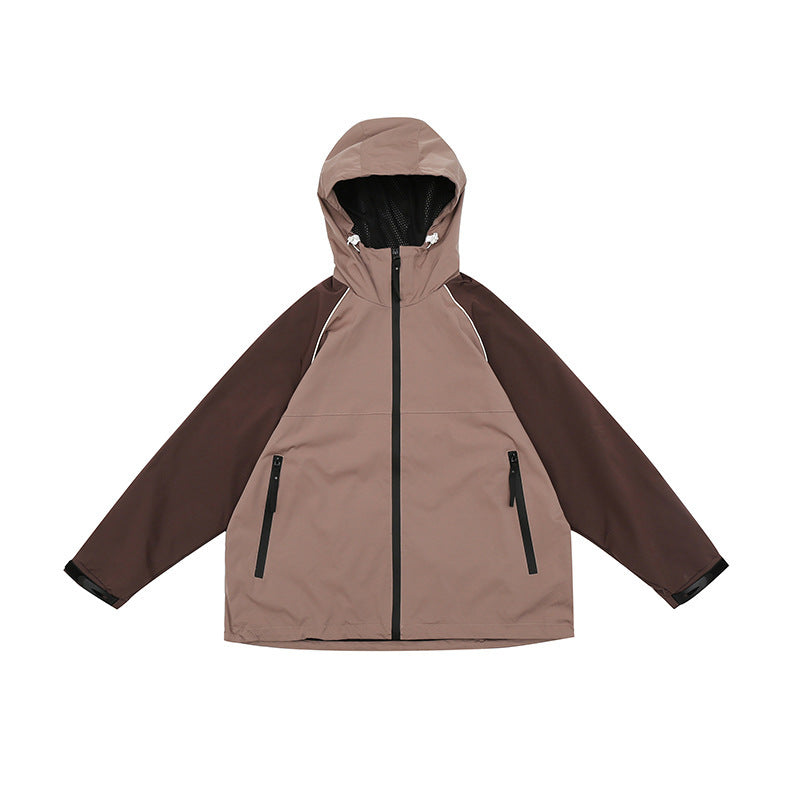 Men's And Women's Fashion Retro Colorblock Hood Shell Jacket