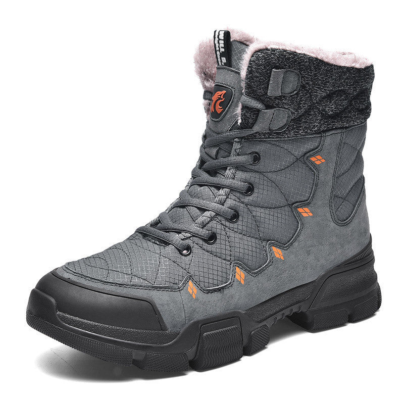 Men's Cotton  High-Top Plus Velvet Warm Snow Boots Thick-Soled Hiking Shoes