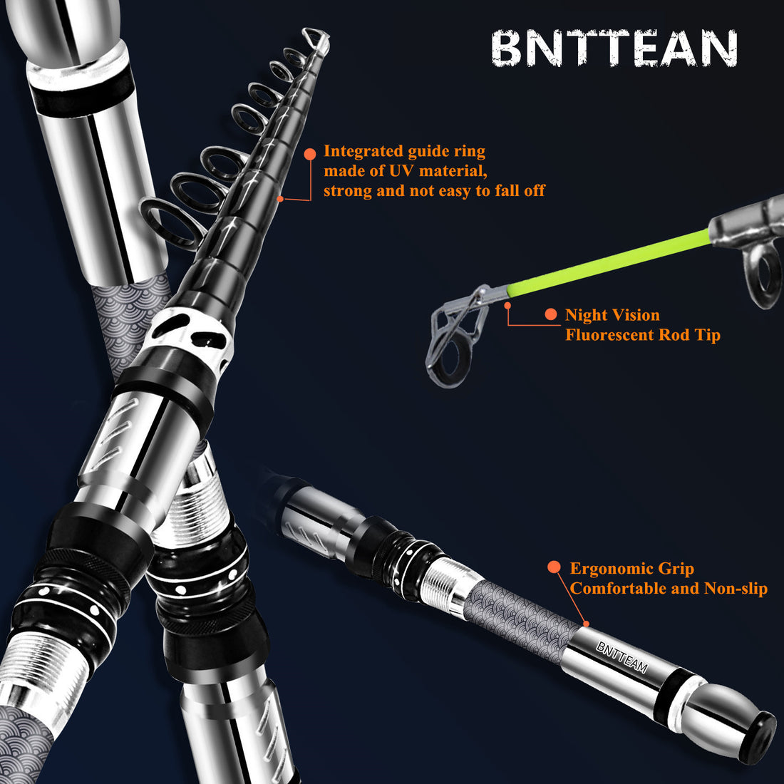 BNTTEAM New Fishing Spinning Reel Rod Combos Carbon Telescop