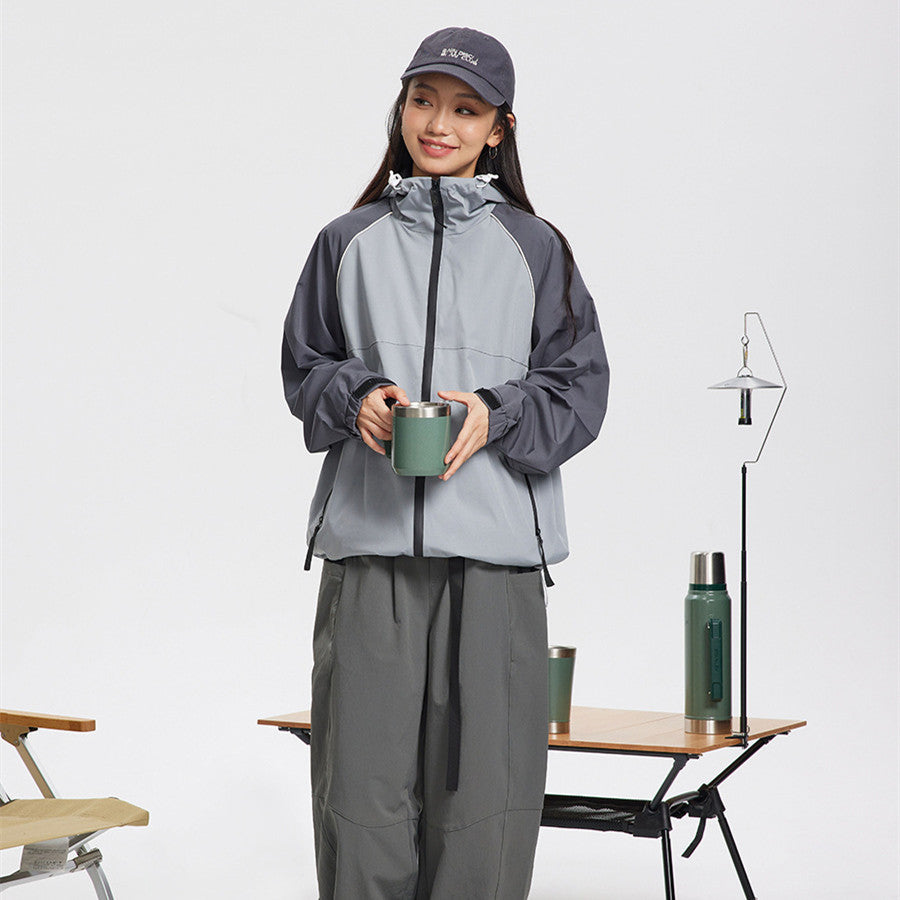 Men's And Women's Fashion Retro Colorblock Hood Shell Jacket