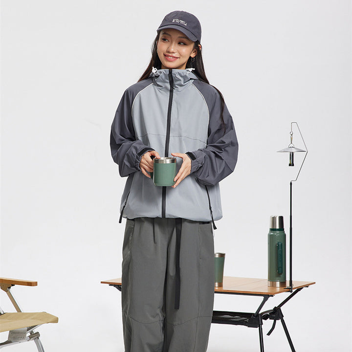 Men's And Women's Fashion Retro Colorblock Hood Shell Jacket