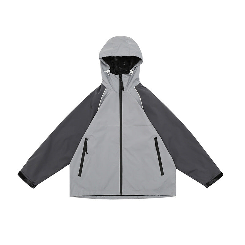 Men's And Women's Fashion Retro Colorblock Hood Shell Jacket