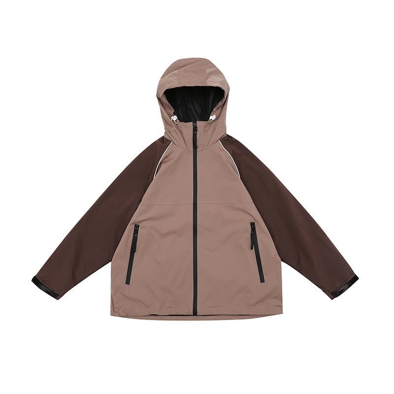 Men's And Women's Fashion Retro Colorblock Hood Shell Jacket