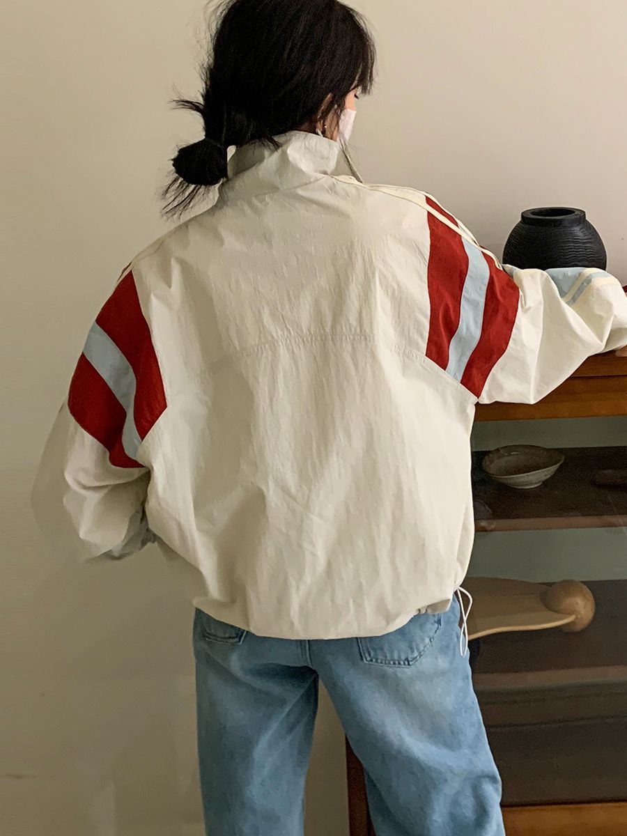 Spliced Stand Neck Jacket For Women