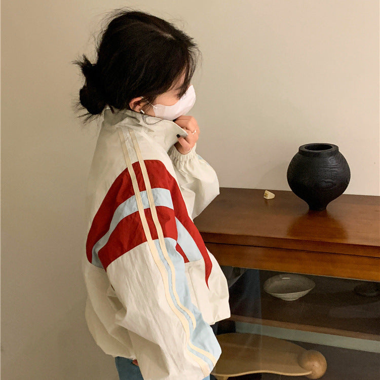 Spliced Stand Neck Jacket For Women