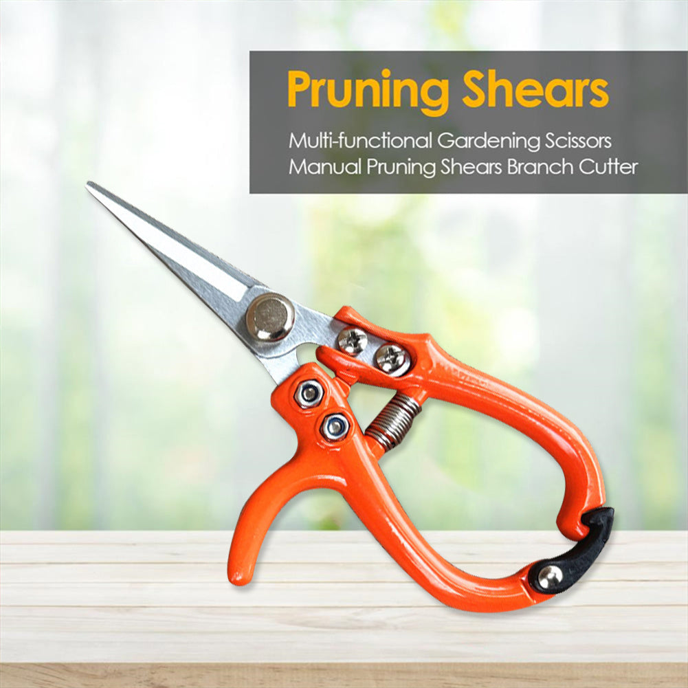 Multifunctional Garden Scissors Pruning Shears Manual With Safety Buckle Stainless Steel Spring Gardening Pruning Shear Branch Plant Cutter