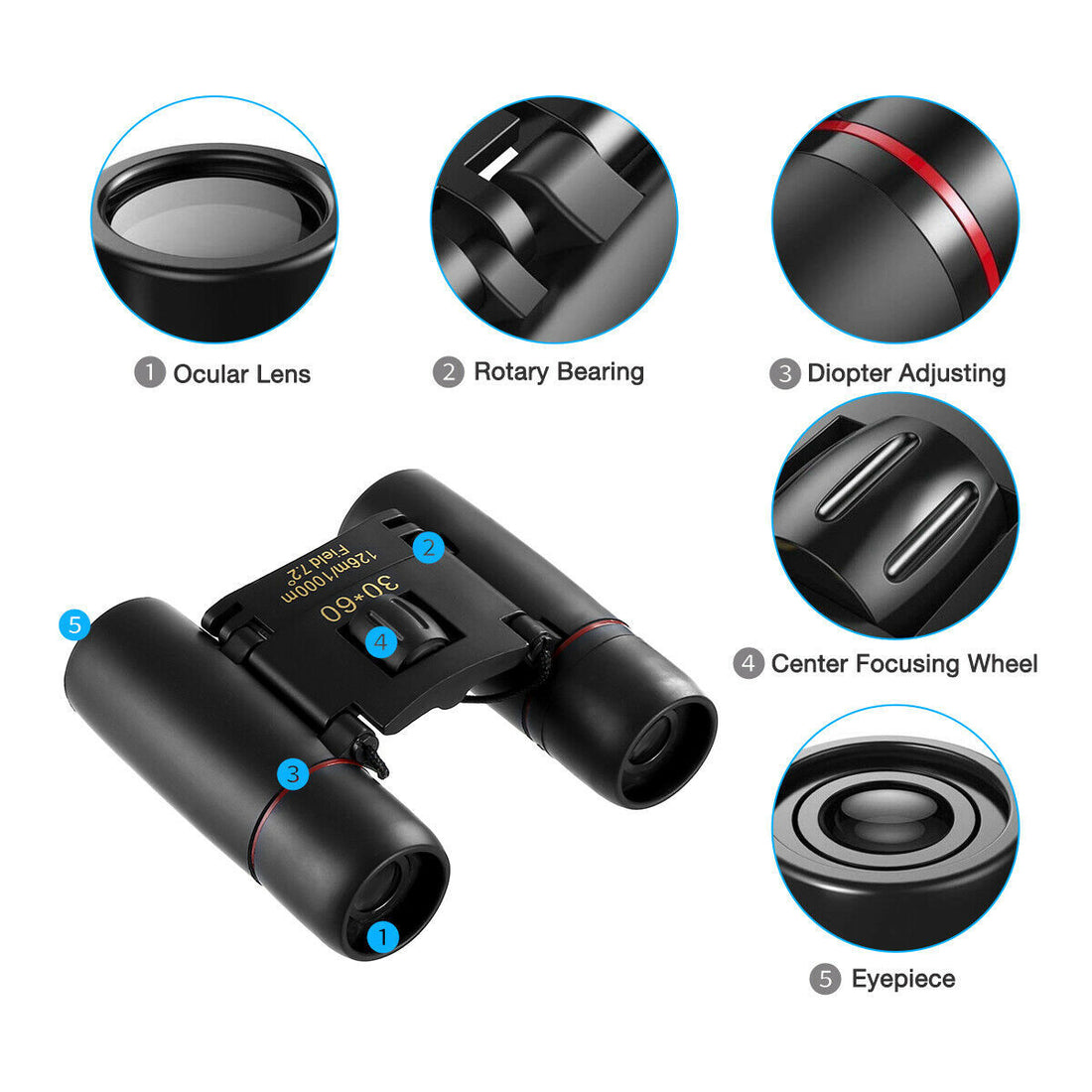 Binoculars 30x60 Zoom Travel Compact