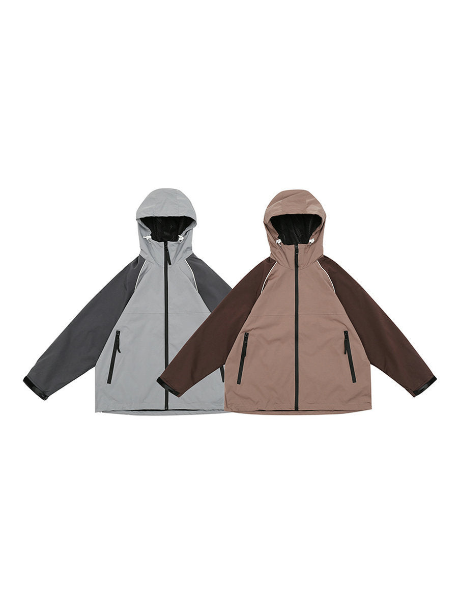 Men's And Women's Fashion Retro Colorblock Hood Shell Jacket